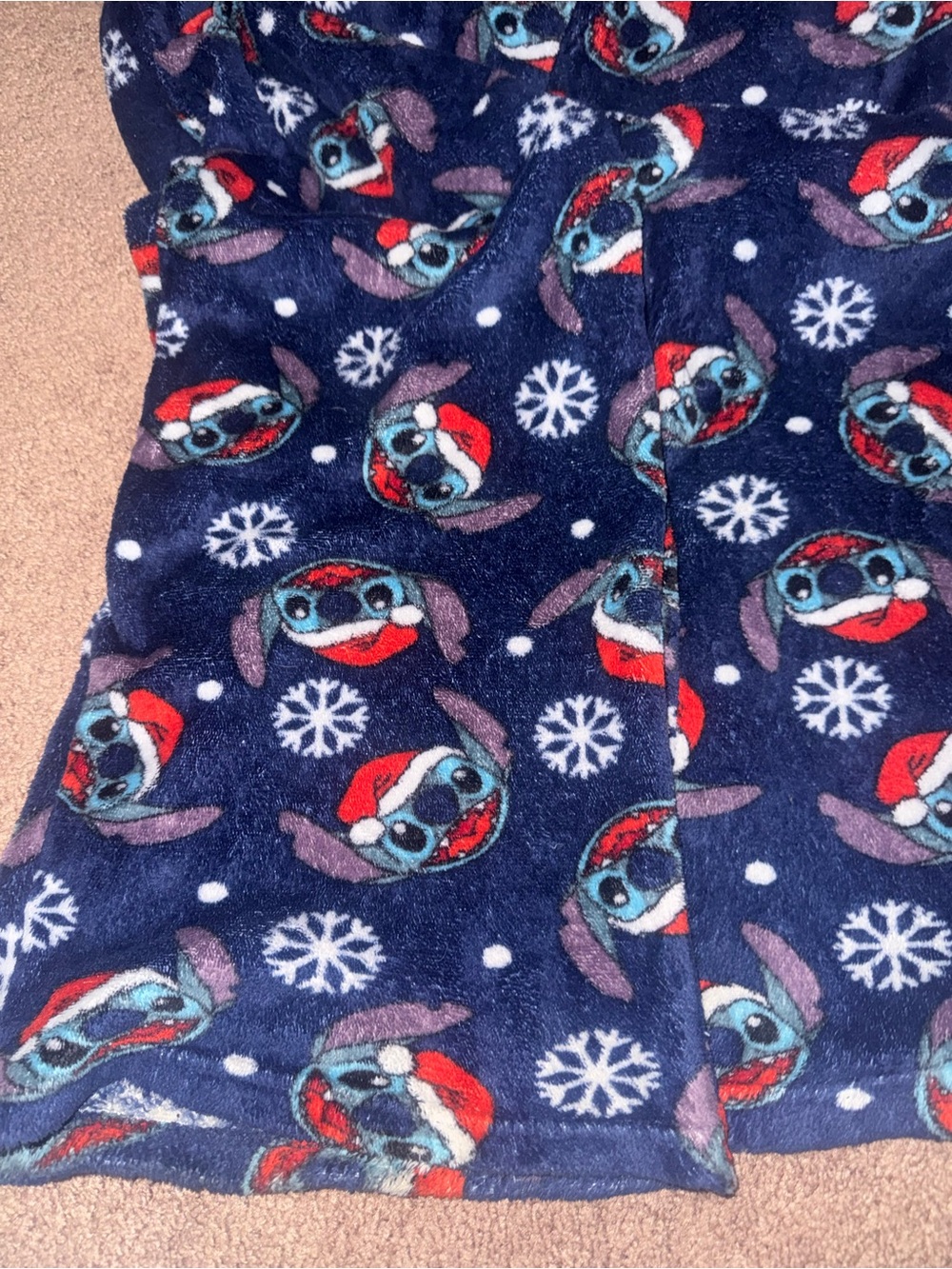 Disney Stitch Holiday Fleece Blanket - Navy with Red & White Accents